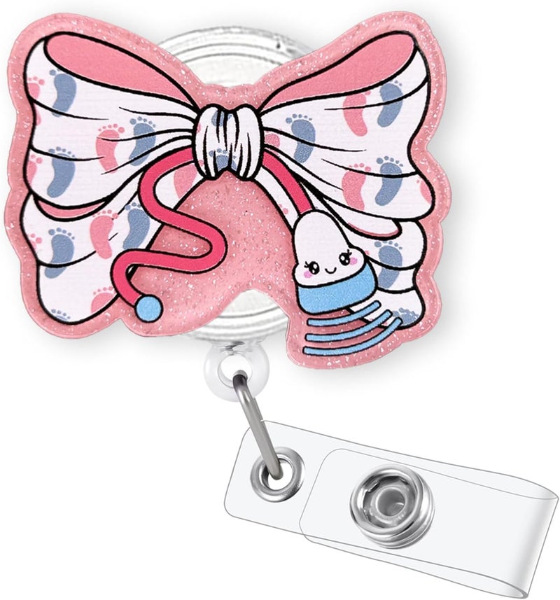 Bydevia Coquette Bow Ultrasound Tech Badge Reel Retractable, Sonographer Badge Reel, Funny Ultrasound Technician Gifts, Labor and Delivery Badge Clip, Sonography Badge Holder with Alligator Clip | Acrylic - Image 1